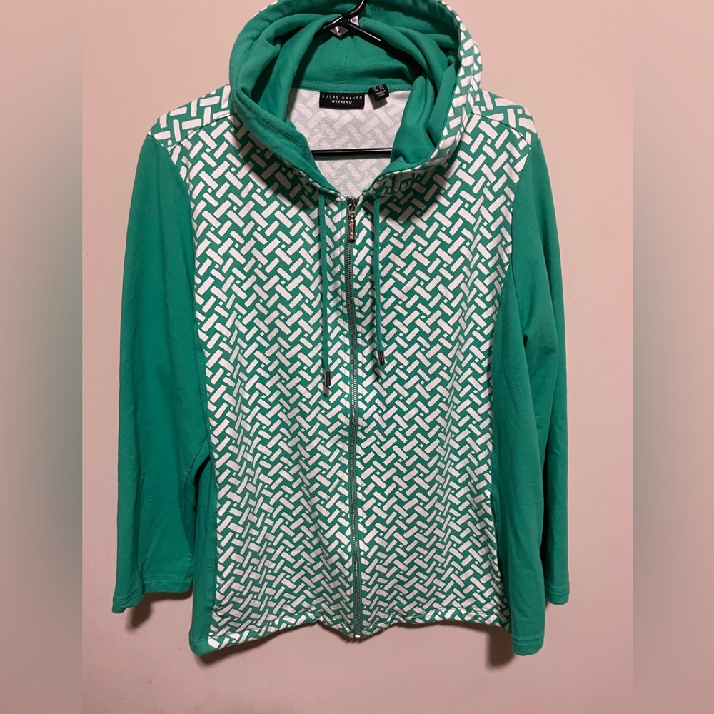 Susan Graver Green and White Hoodie
